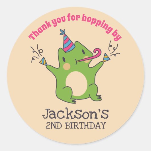 Sticker Rond Soirée Anniversaire de enfant de dessin de grenoui (Devant)