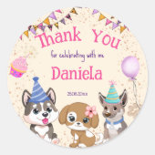 Sticker Rond Soirée chiot adorable merci (Devant)