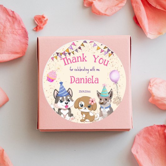 Sticker Rond Soirée chiot adorable merci