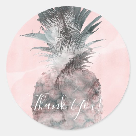 Sticker Rond Soirée d'ananas rose Gold Pink Tropical (Devant)