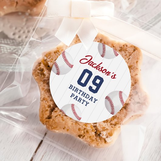 Sticker Rond Soirée d'anniversaire de baseball Boy