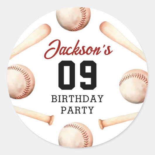 Sticker Rond Soirée d'anniversaire de baseball Boy (Devant)
