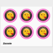 Sticker Rond Soirée d'anniversaire de la mignonne fille Emoji (Feuille)