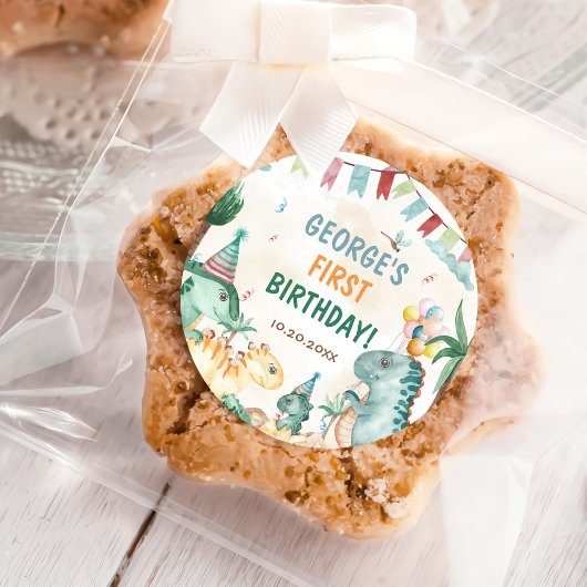 Sticker Rond Soirée d'anniversaire des Dinosaures