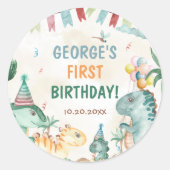 Sticker Rond Soirée d'anniversaire des Dinosaures (Devant)
