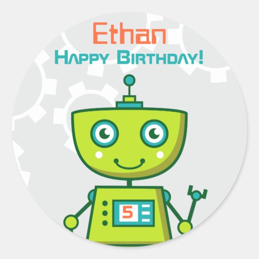 Sticker Rond Soirée d'anniversaire des robots verts (Devant)