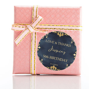 Sticker Rond Soirée d'anniversaire en noir et or merci pour