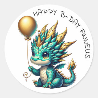 Sticker Rond Soirée d'anniversaire pour garçon Turquoise d'or p