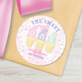 Sticker Rond Soirée de crème glacée rose doux fête d'anniversai