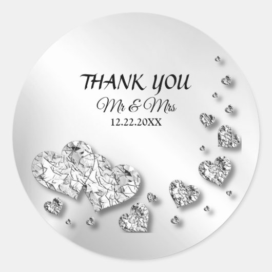 Sticker Rond Soirée de mariage Coeurs d'argent gris moderne élé (Devant)