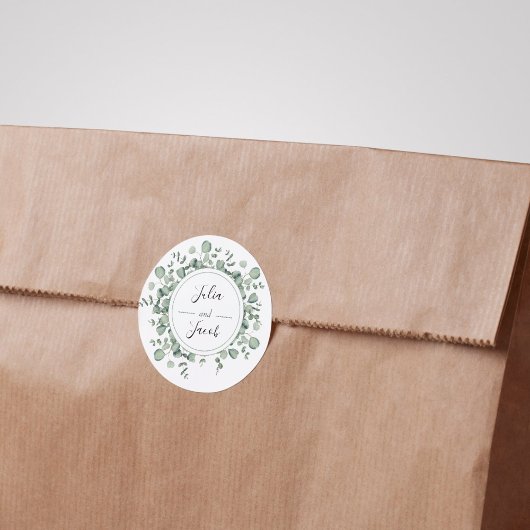 Sticker Rond Soirée de mariage simple Eucalyptus Green