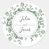 Sticker Rond Soirée de mariage simple Eucalyptus Green (Devant)
