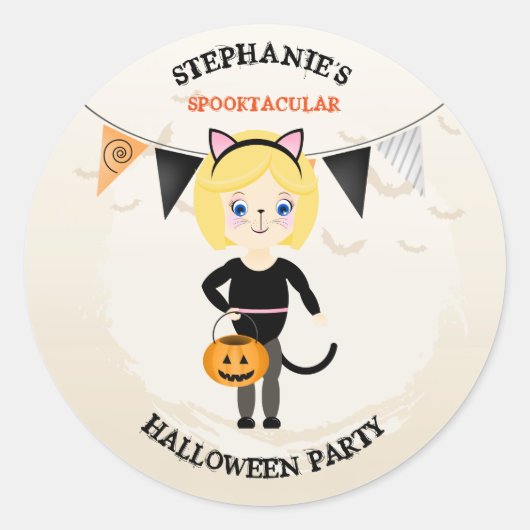 Sticker Rond Soirée d'Halloween en chats (Devant)