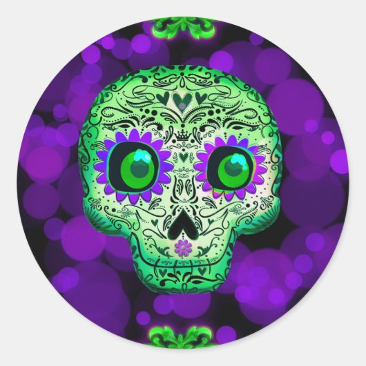 Sticker Rond Soirée d'Halloween verte et violette (Devant)