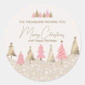 Sticker Rond Soirée d'hiver Elégante Pink Gold Pine Tree (Devant)