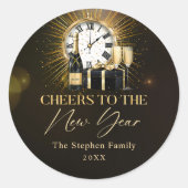 Sticker Rond Soirée du Nouvel An 2025 Champagne d'or (Devant)