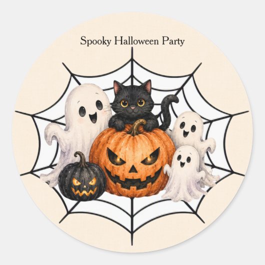 Sticker Rond Soirée effrayante d'Halloween (Devant)
