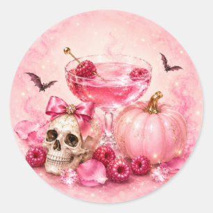 Sticker Rond Soirée en rose pour filles à Halloween Cocktail Pa