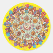 Sticker Rond Soirée Fée À Thème Jaune Pour Enfants (Devant)