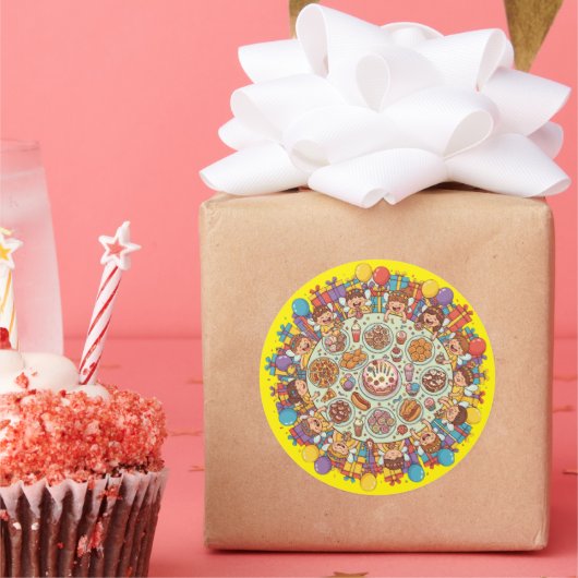 Sticker Rond Soirée Fée À Thème Jaune Pour Enfants (Fête)