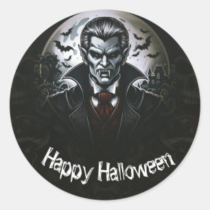 Sticker Rond Soirée Halloween des Vampires et Crânes