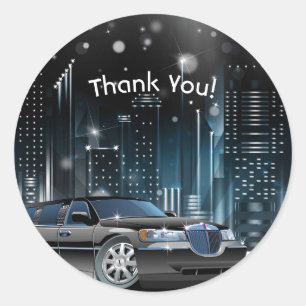Sticker Rond Soirée Limousine Bleue & Noire dans la Ville pour 