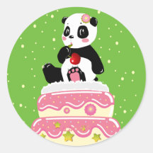 Soirée / Panda mignonne avec gâteau et cerise