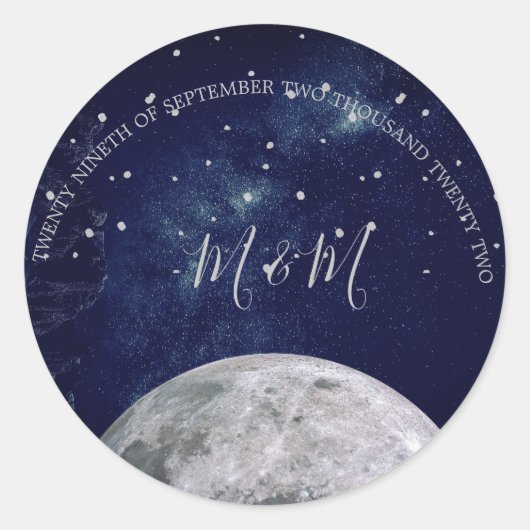 Sticker Rond Soirée Sky Moon Silver Stars Blue Mariage (Devant)
