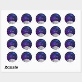 Sticker Rond Soirée Sky Moon Silver Stars Blue Purple Mariage (Feuille)