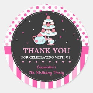 Sticker Rond Soirée Thé Cupcake Anniversaire Merci rose Favoris