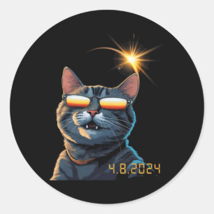 Sticker Rond Solaire 2024 Eclipse Chat portant des lunettes Ecl