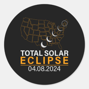 Sticker Rond Solar Eclipse 2024 Carte Eclipse 8 avril 2024 Ecli