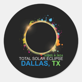 Sticker Rond Solar Eclipse 2024 Dallas Texas Totalité colorée