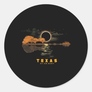 Sticker Rond Solar Eclipse 2024 Guitare 04.08.24 Totalité Texas