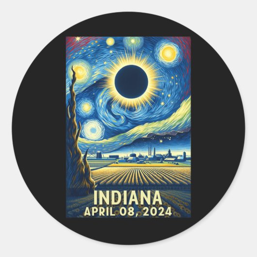 Sticker Rond Solar Eclipse 2024 Indiana Starry Night (Devant)