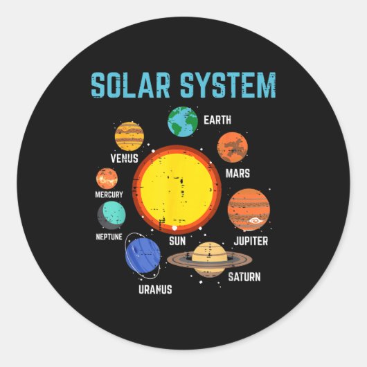Sticker Rond Solar System Sun Planets Galaxy Astronomy Men Wome (Devant)