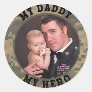 Sticker Rond Soldat militaire Mon papa Mon héros Photo personna