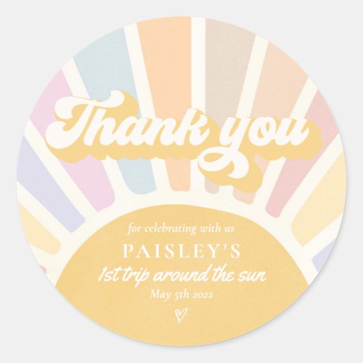 Sticker Rond Soleil Anniversaire Boho 1er Voyage Autour Du Sole (Devant)