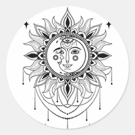 Sticker Rond Soleil céleste et lune (Devant)