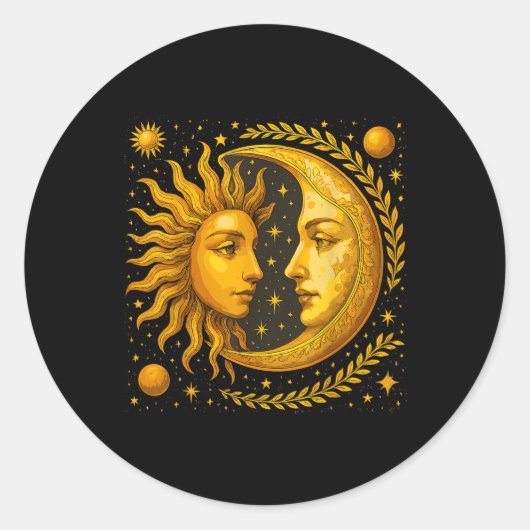Sticker Rond Soleil Céleste Et Lune (Devant)