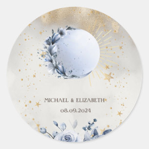 Sticker Rond Soleil céleste, Fleurs Lune Bleue, Ciel de nuit de