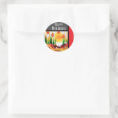 STICKER ROND SOLEIL DES FÊTES DANS LES PINS :) (Sac)