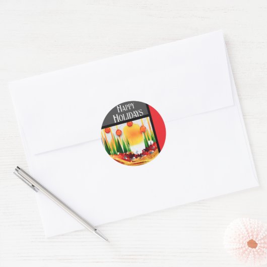 STICKER ROND SOLEIL DES FÊTES DANS LES PINS :) (Enveloppe)