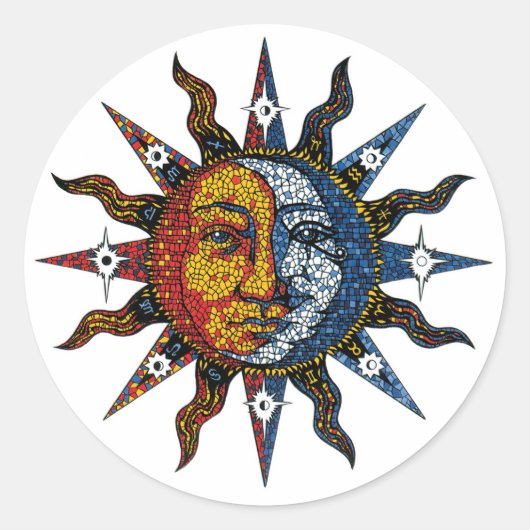 Sticker Rond Soleil et lune de mosaïque céleste (Devant)