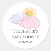 Sticker Rond Soleil et nuages Baby shower de fille (Devant)