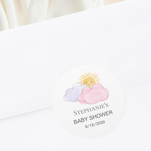 Sticker Rond Soleil et nuages Baby shower de fille
