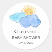 Sticker Rond Soleil et nuages Baby shower du garçon (Devant)