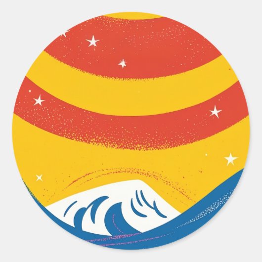 Sticker Rond Soleil, étoiles et vagues (Devant)