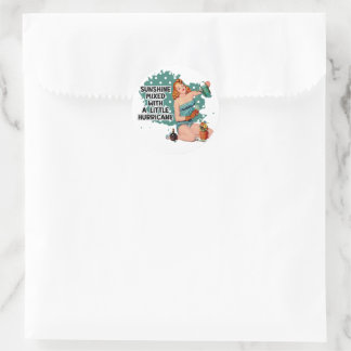 Sticker Rond Soleil Mélangé Avec L'Ouragan Retro Femme au foyer