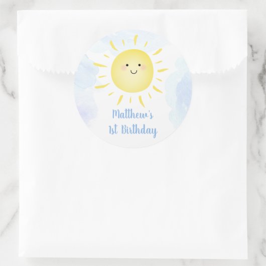 Sticker Rond Soleil Nuages Blue Boy Anniversaire (Sac)